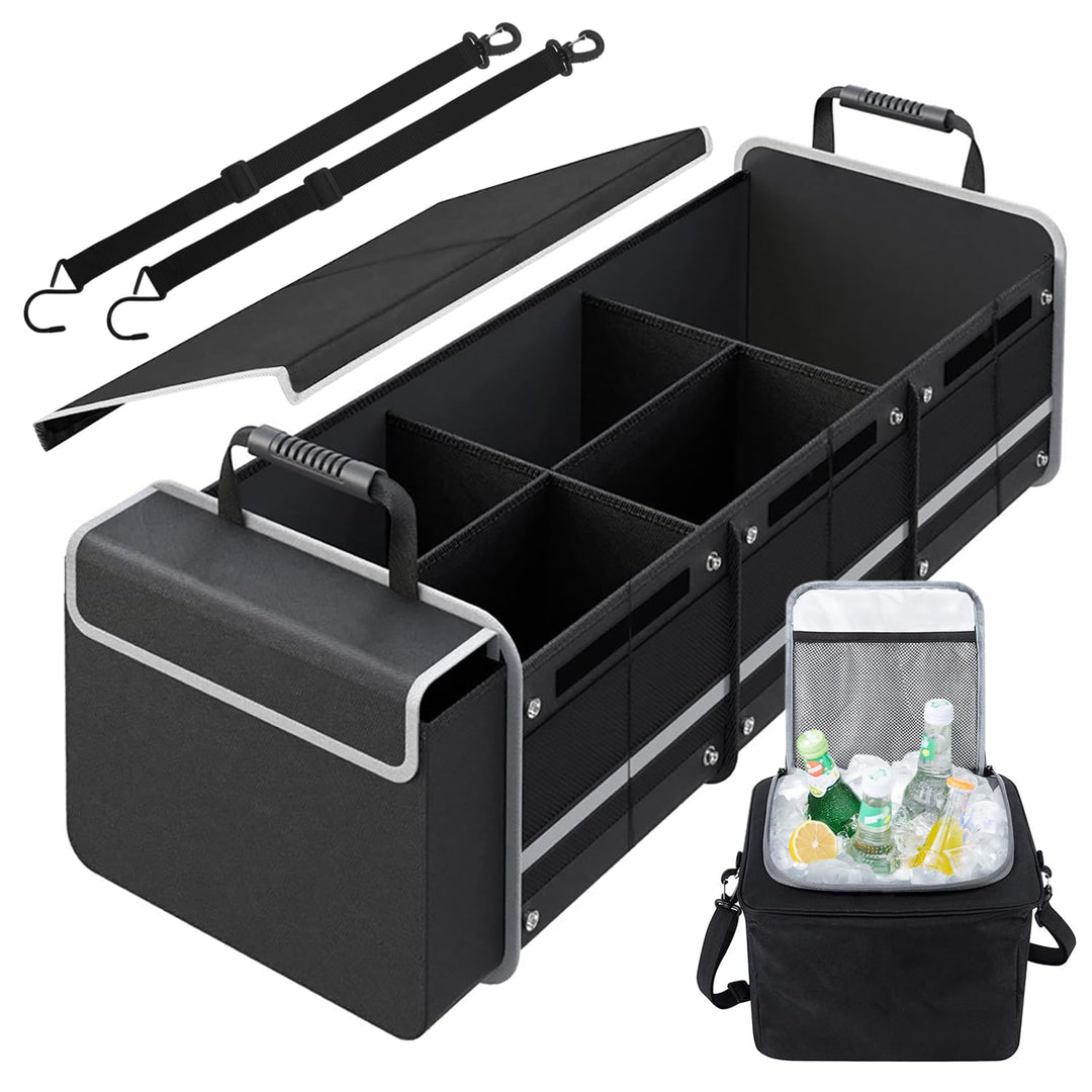 Kofferraum-Organizer, robust, zusammenklappbar, mit isolierter, auslaufsicherer Kühltasche, mit Deck