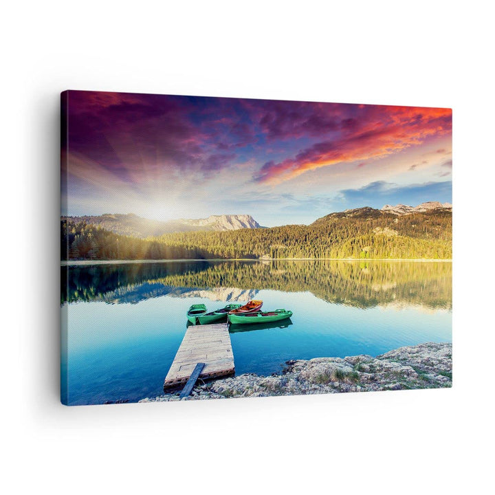 Bilder auf Leinwand See Berge Wasser Leinwandbild mit Rahmen 70x50cm Wandbilder Dekoration Wohnzimme