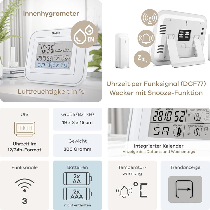 Mebus Funk-Wetterstation mit Aussensensor, Komfort-Indikator, Anzeige von Temperatur, Luftfeuchtigke