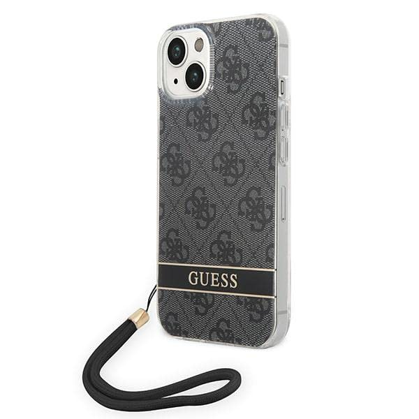 GUESS GUOHCP14MH4STK Hülle für iPhone 14 Plus 6,7" schwarz/Black hardcase 4G Print Strap