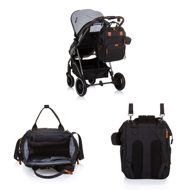 Chipolino Wickeltasche, Kinderwagen Rucksack Reissverschluss Schnullertasche, Farbe:schwarz, Schwarz