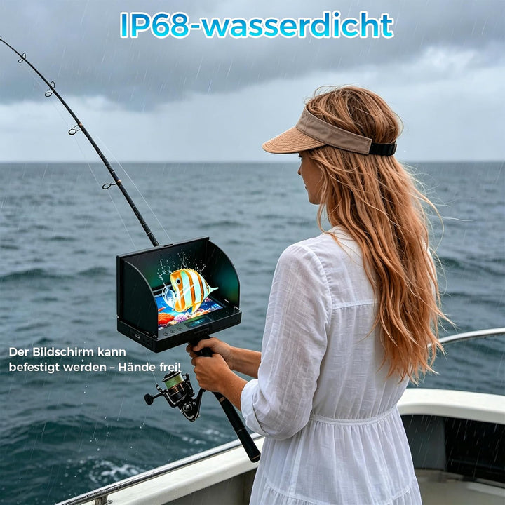 Unterwasserkamera Angeln,1080P HD Fischfinder mit 4.3-Zoll-LCD 15m Wasserdichtem IP68 Kabel 12 IR-Na