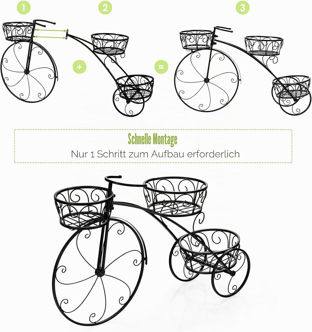 HOMASIS Blumenständer Fahrradform, Blumentreppe Metall Pflanzenständer mit 3 Ebenen, Pflanzentreppe
