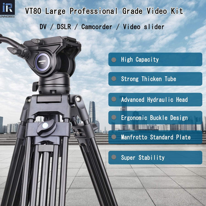 INNOREL VT80 Professionelles Video Stativ System, 185cm/63 Zoll Hochleistungs Aluminium Doppelrohrst