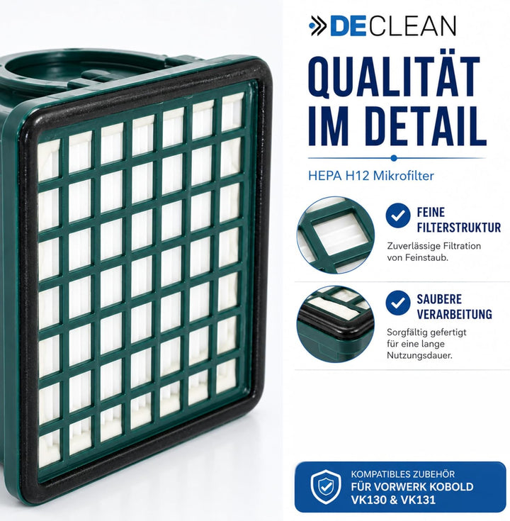 DeClean 2 x HEPA-Filter, 2 x Aktiv-Geruchsfilter Motorfilter kompatibel mit Vorwerk Kobold VK 130 13