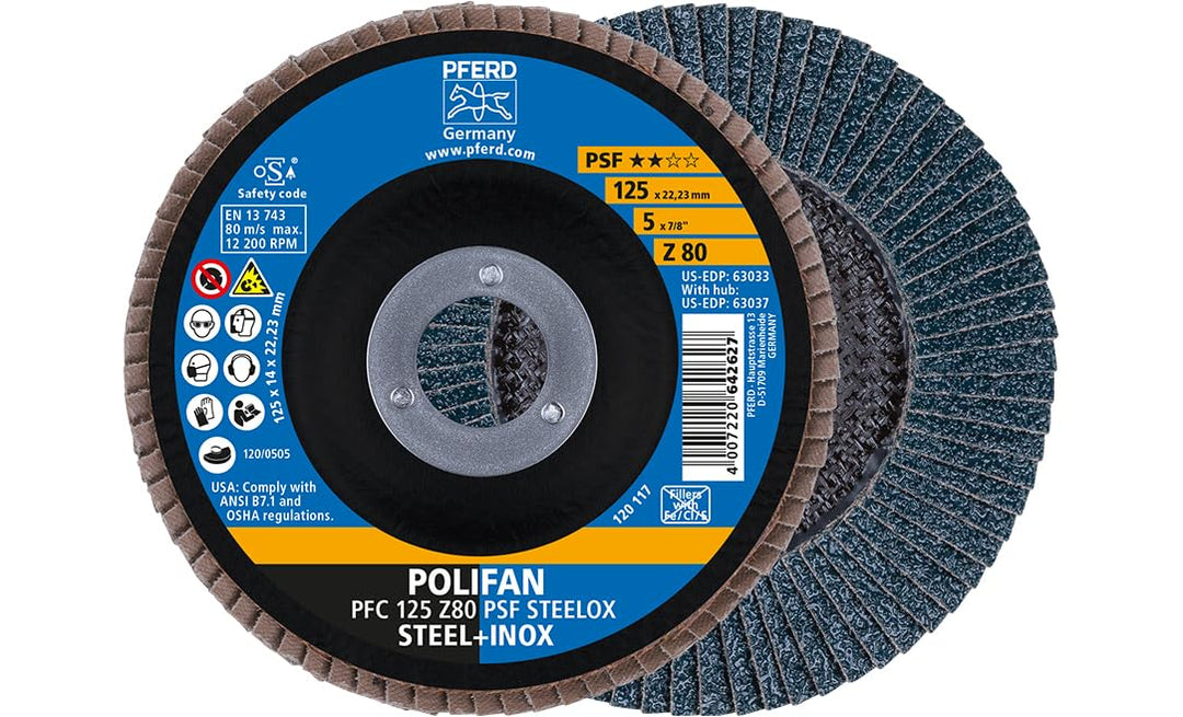 10x Fächerscheibe POLIFAN Z PSF STEELOX D.125mm K.Z-80 kon.INOX ZK PFERD 10 Stück Zirkonkorund 80, 1