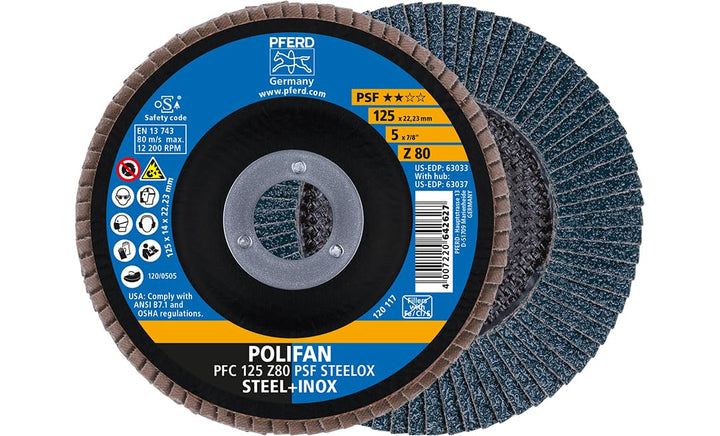 10x Fächerscheibe POLIFAN Z PSF STEELOX D.125mm K.Z-80 kon.INOX ZK PFERD 10 Stück Zirkonkorund 80, 1
