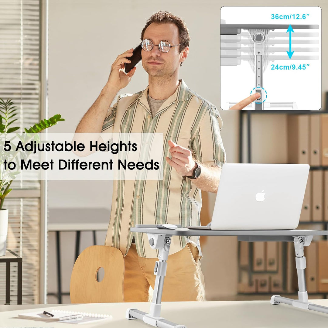 Laptoptisch fürs Bett, Höhenverstellbar, Winkelverstellbar, Betttisch Klappbar mit Schublade, Tablet