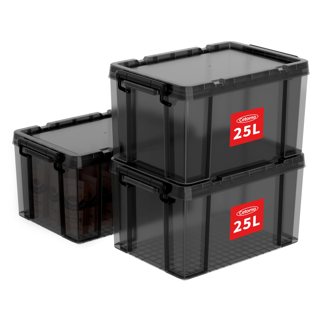 Cetomo 25 x 3 Kunststoff-Aufbewahrungsbox mit robustem Deckel und sicheren Verriegelungsschnallen, s