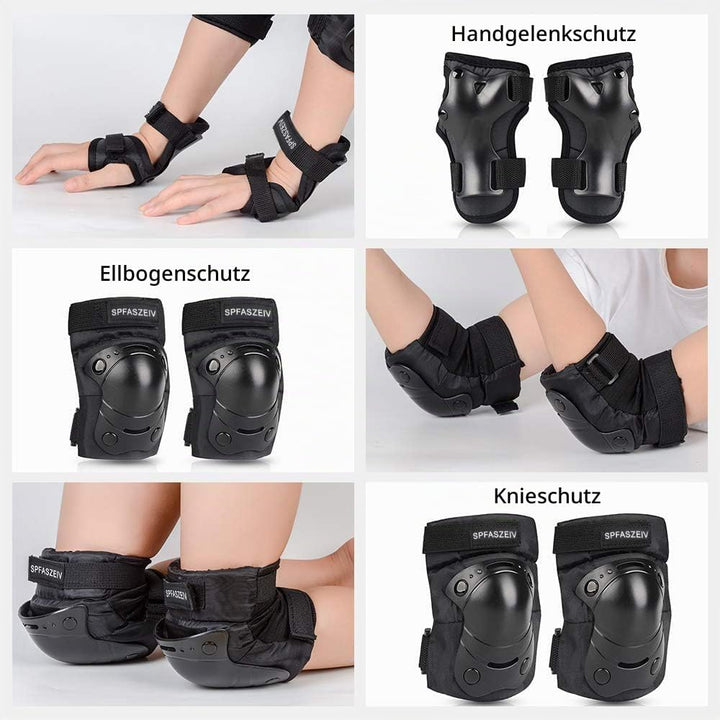 Kinder&amp;Erwachsene Knieschoner Set,Schützerset 6 in 1 mit Knie-Ellbogen-Handgelenkschoner, Schutzausr