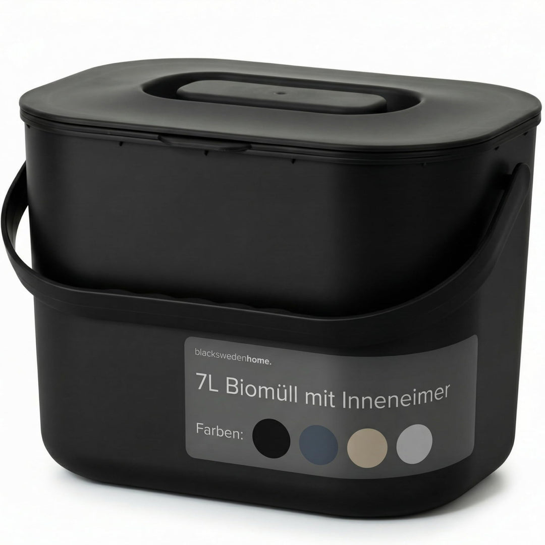 Black Sweden Home Biomülleimer Küche - 7L - Design Komposteimer mit Sieb - Bio-Mülleimer Geruchsdich