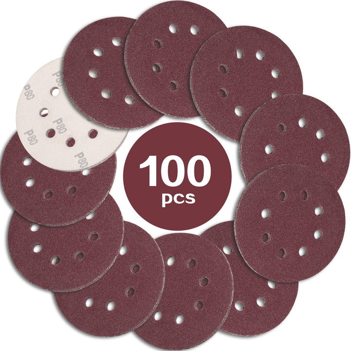 STEBRUAM 100 Stück Schleifpapier 125mm Klett 80 körnung,Profi 125 Schleifscheiben Rund 8 Loch für Ex