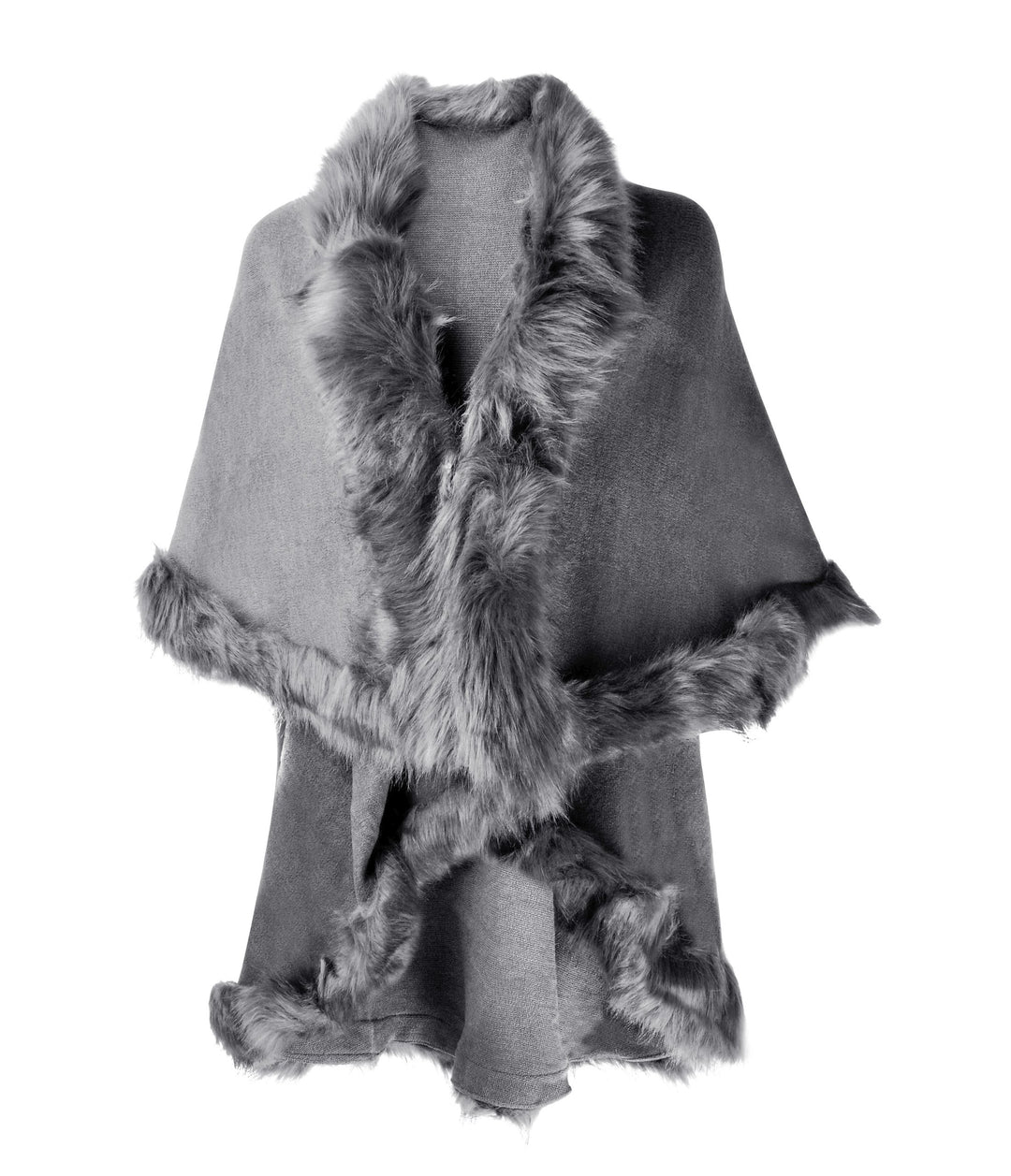 ZLYC Damen Winter Kunstpelz Poncho Strick Schal Stola Warm Cape Cardigan Grau, Grau