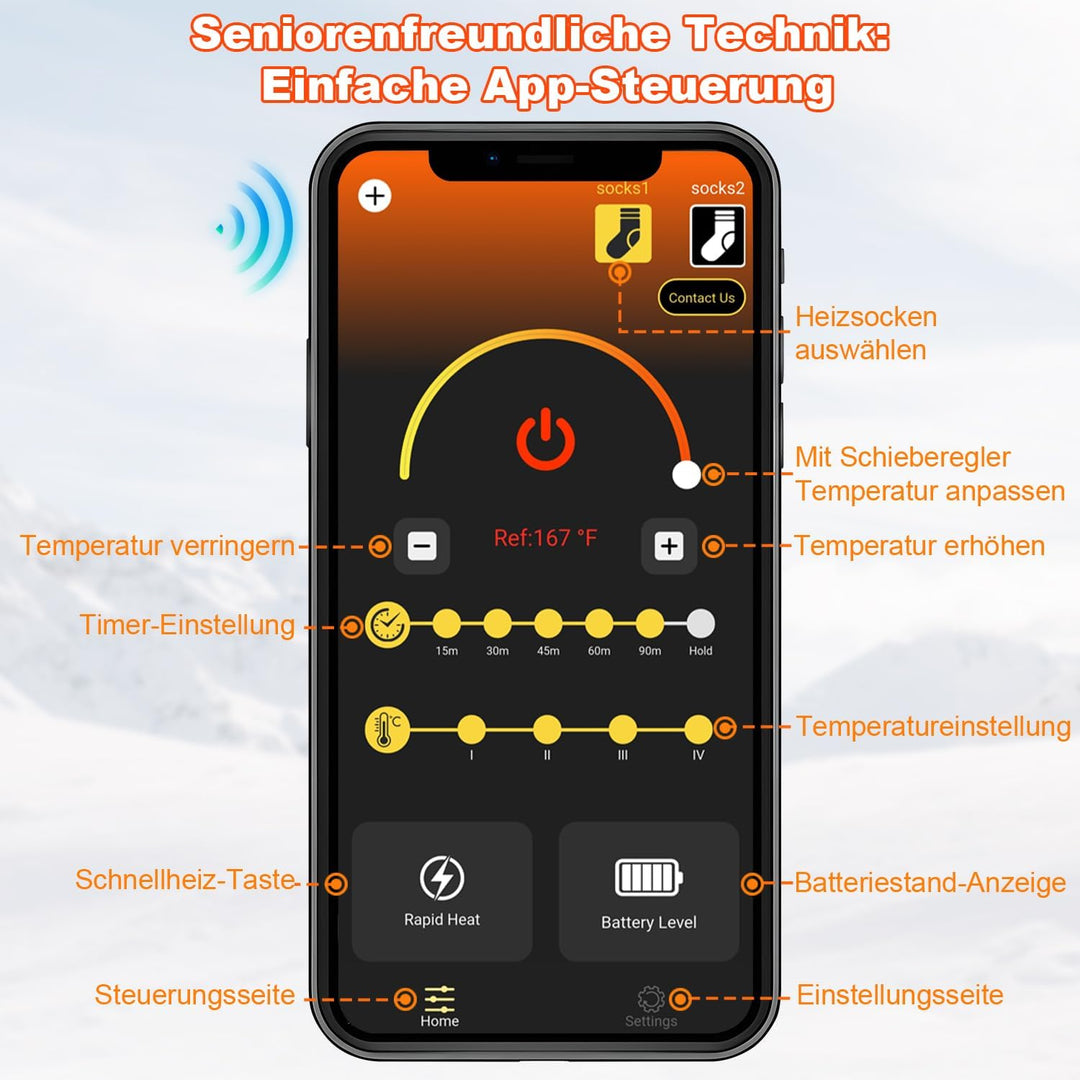 Beheizbare Socken Beheizte Socken,Heizsocken Skisocken 8000 mAh Wiederaufladbare Warme Socken Fusswä
