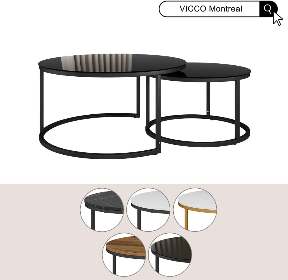 Vicco Couchtisch-Set Montreal, Schwarz Hochglanz, 77 x 77 cm 2 Teile, platzsparend klappbar und viel