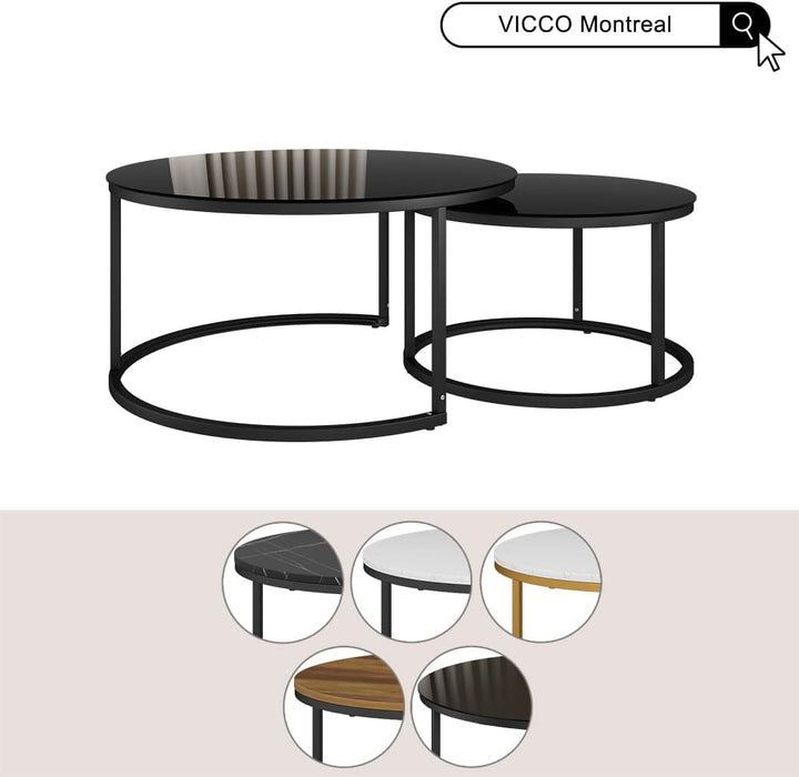 Vicco Couchtisch-Set Montreal, Schwarz Hochglanz, 77 x 77 cm 2 Teile, platzsparend klappbar und viel