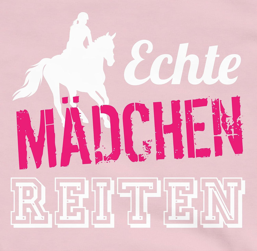 Kinder Hoodie Jungen Mädchen - Pferd Pferde - Echte Mädchen reiten - 128 (7/8 Jahre) - Hellrosa - pf