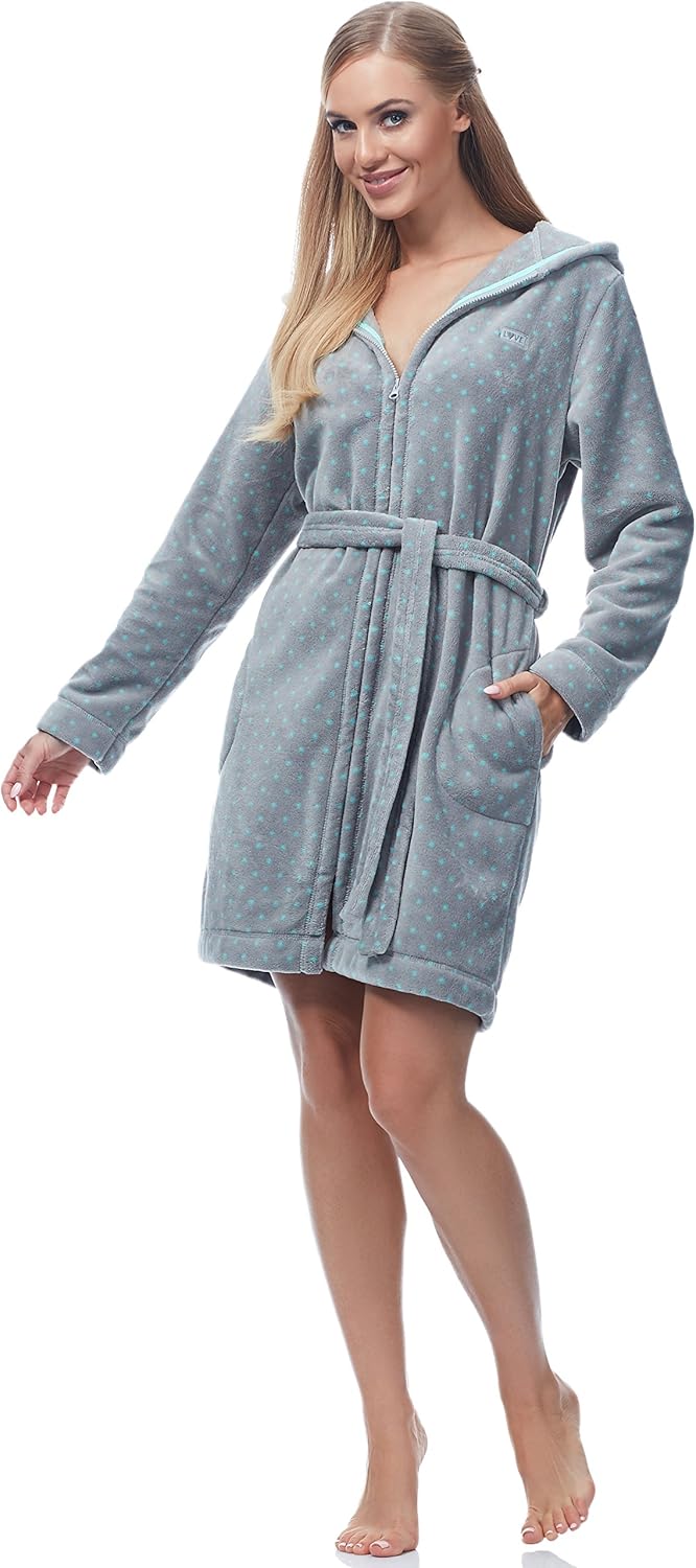 L&L-ZPPR 7119 Frottier Damen Soft Langarm Bademantel Reissverschluss Hausmantel Bademantel mit Kapuz