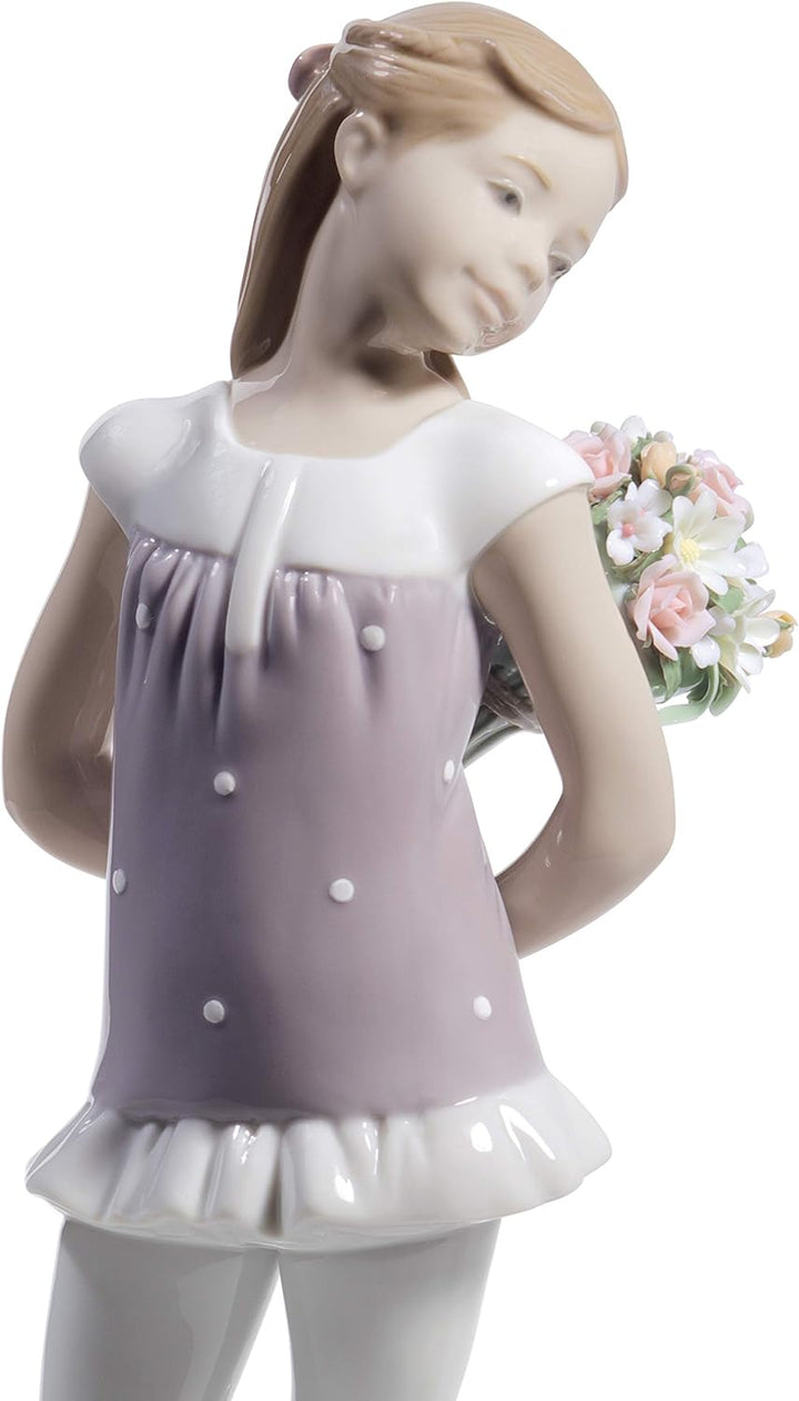 LLADRÓ Mädchen-Figur Deine Lieblingsblumen. Mädchen Mit Blumen. Porzellan.