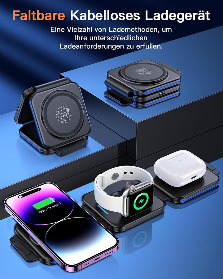 ZUMSEY 3 in 1 Faltbare kabellose Reiseladestation, Apple Ladestation Für Apple Watch und iPhone iPod