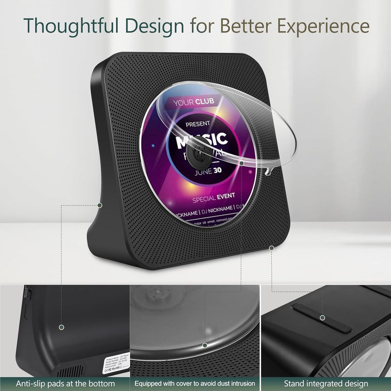 Desktop-CD-Player mit Bluetooth-Sender, tragbarer CD-Player mit Lautsprechern & Timer, Radio-CD-Play
