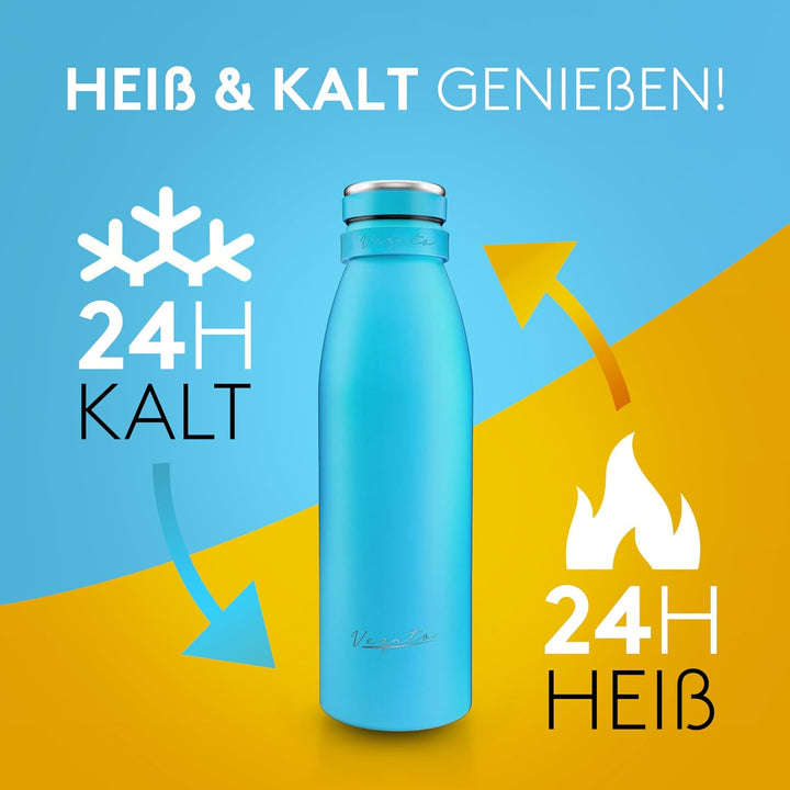 Vezato Trinkflasche Edelstahl - BPA-freie Isolierflasche 1 Liter - Auslaufsichere Wasserflasche mit