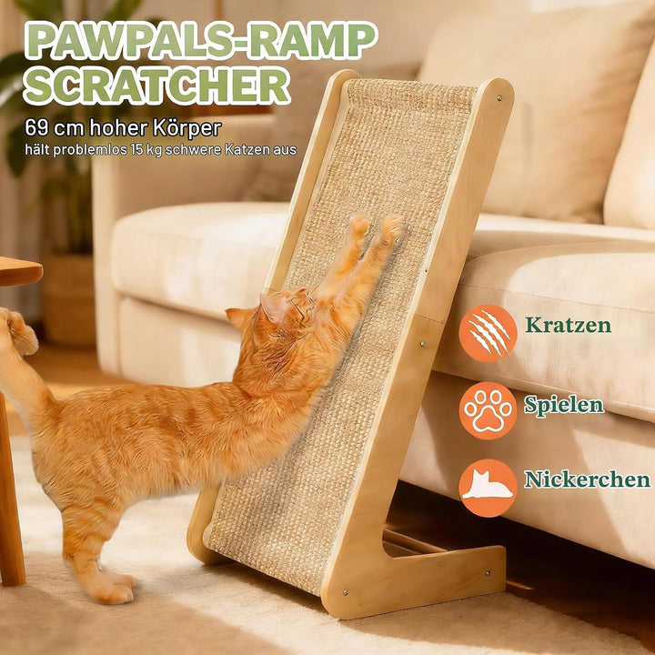 Kratzbrett Katze, 69 cm Hohe L-förmiger Dual-Use Sisal Kratzpadsfür Katzen, Kratzsäule aus Massivhol