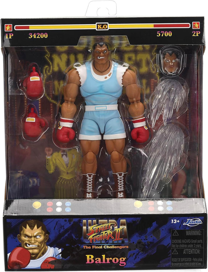 Jada Street Fighter 9335741314R00 Balrog-Figur, 17 cm, beweglich, mit austauschbarem Zubehör, Sammel