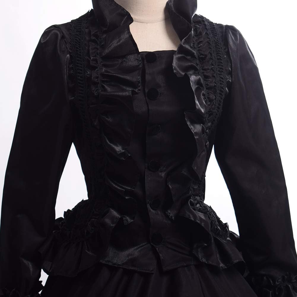 GRACEART Damen Gothic Viktorianisches Kleid Renaissance Maxi Kostüm (XXL, Schwarz) XXL Schwarz, XXL