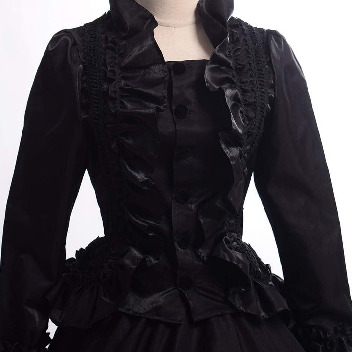 GRACEART Damen Gothic Viktorianisches Kleid Renaissance Maxi Kostüm (XXL, Schwarz) XXL Schwarz, XXL