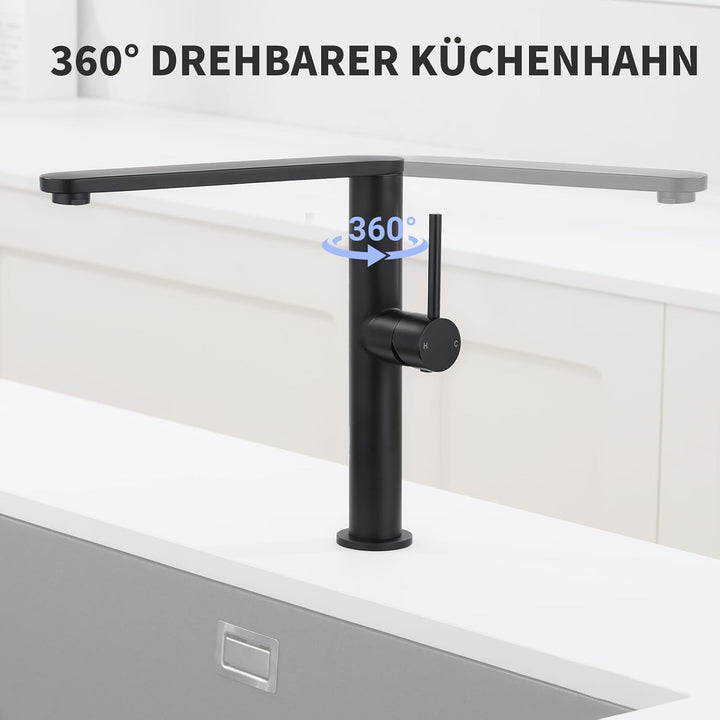 Tohlar Wasserhahn Küche, Küchenarmatur mit 360°Drehbar, L-förmiger Edelstahl Mischbatterie Armatur,