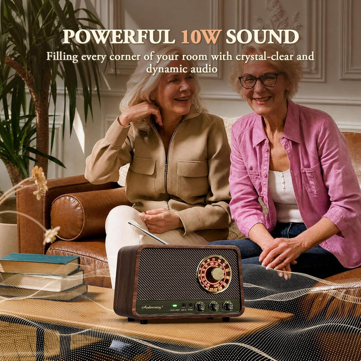 Retro-Tisch-FM-Radio mit Bluetooth-Lautsprecher, klassisches Holz-Finish, Wandstecker für Zuhause, B