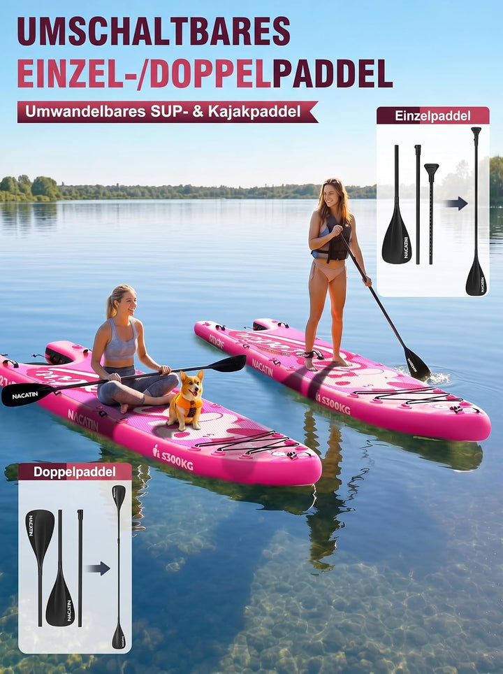 NACATIN 366cm (12ft) aufblasbares SUP Board mit Hunderampe, breites 91cm (36in) Stand Up Paddling Bo