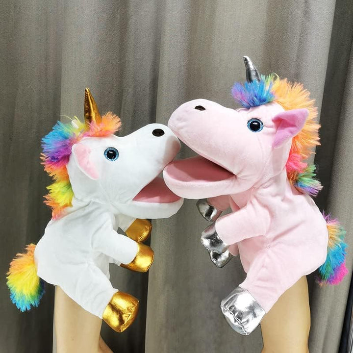 Hopearl Plüsch Einhorn Handpuppe mit offenem beweglichem Mund für fantasievolles Spiel, Rollenspiel,