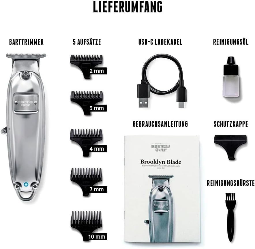 Brooklyn Soap Company - Brooklyn Blade Barttrimmer USB-C mit Zusatz-Aufsätzen - Profi Bartschneider