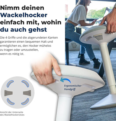 Backerz ergonomischer Wackel-Hocker - Bürohocker mit 40-60 cm Höhenverstellbar, Stehhocker, Arbeitsh