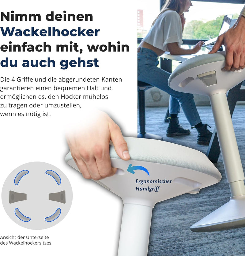Backerz ergonomischer Wackel-Hocker - Bürohocker mit 40-60 cm Höhenverstellbar, Stehhocker, Arbeitsh