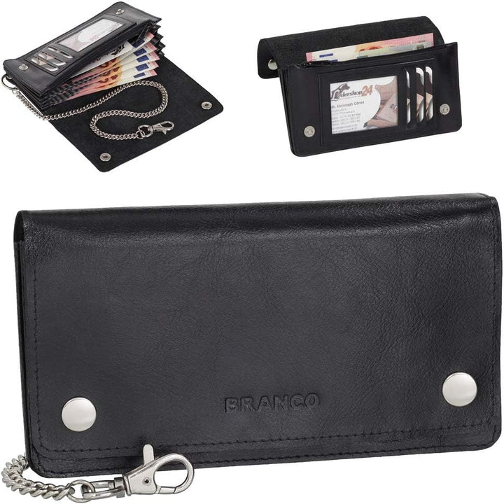 Ledershop24 Luxus Leder Bikerbörse mit Kette Biker Geldbörse Portemonnaie 409 Geldbeutel 17,5 cm Sch