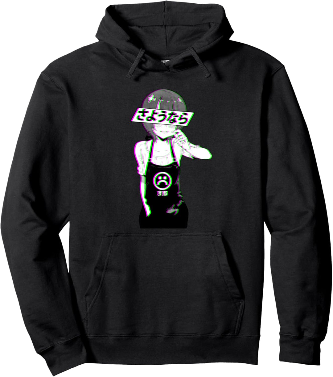 Vaporwave Sad "Auf Wiedersehen" japanische Glitch Wave Neko Pullover Hoodie
