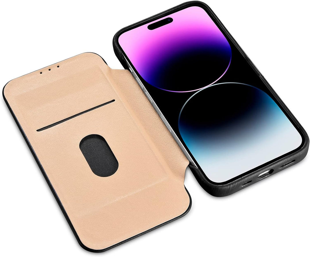 Mobiskin Hülle kompatibel mit Apple iPhone 14 PRO (6,1 Zoll), Handyhülle mit echtem Leder, Case, Sch