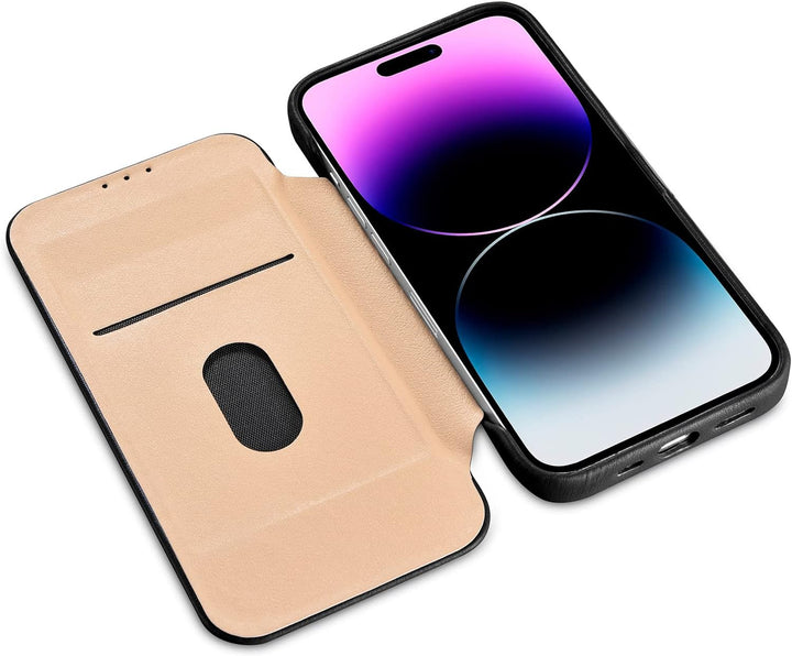 Mobiskin Hülle kompatibel mit Apple iPhone 14 PRO (6,1 Zoll), Handyhülle mit echtem Leder, Case, Sch