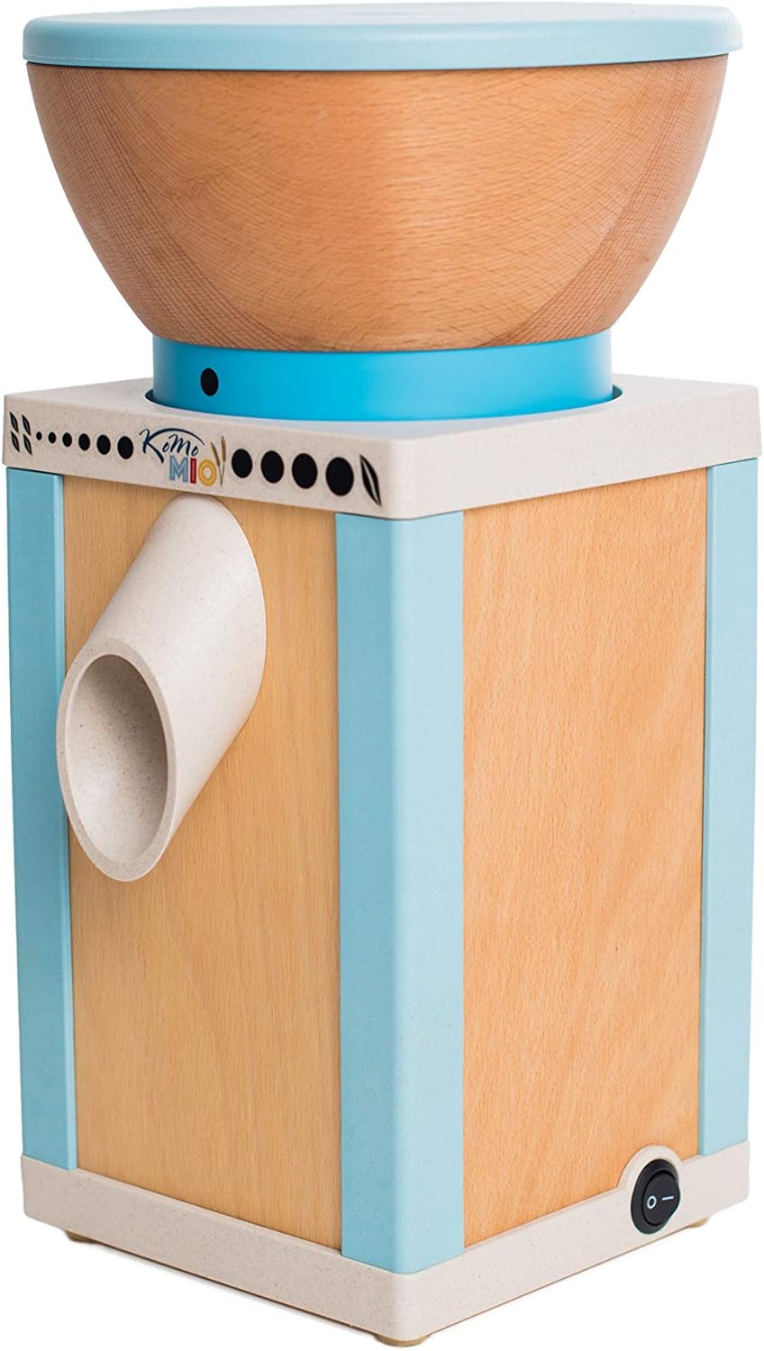 KoMo KoMoMio Getreidemühle elektrisch blau – 360W Motor – Holztrichter Buche massiv – Buche-Multiple