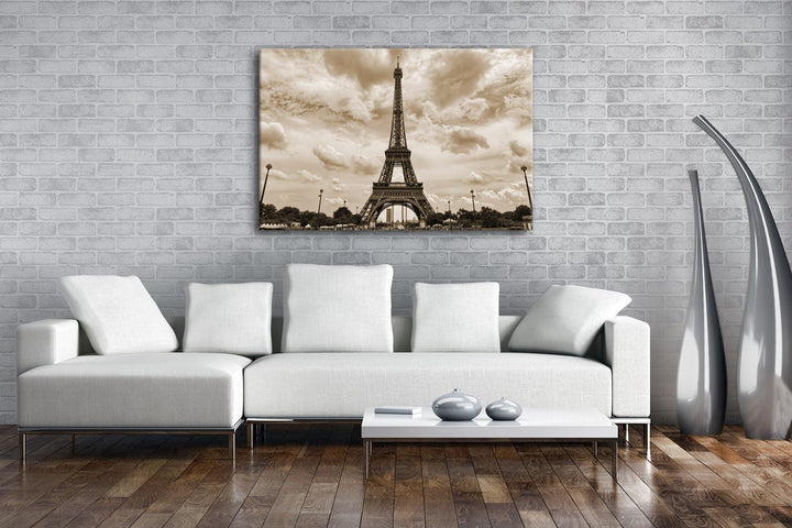deyoli Berühmter Eiffelturm in Paris Format: 80x60 Effekt: Sepia als Leinwandbild, Motiv fertig gera