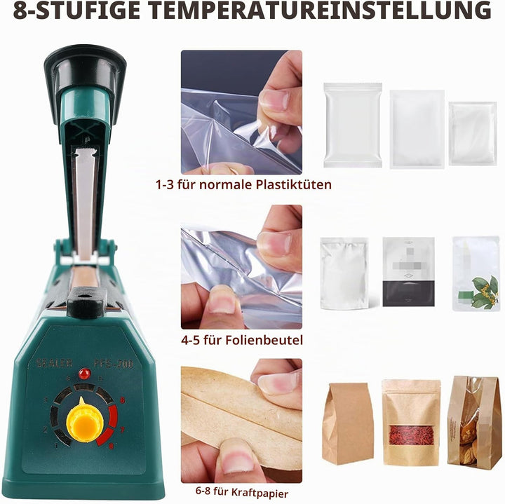 Heisssiegelgerät 200mm Folienschweissgerät 3mm, Mini Bag Sealer, Balkenschweissgerät, Manuelle Heiss