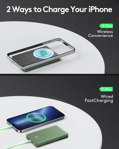 Ntaanoo Power Bank Fast Wireless Charging 10000mAh,Grün, Grün