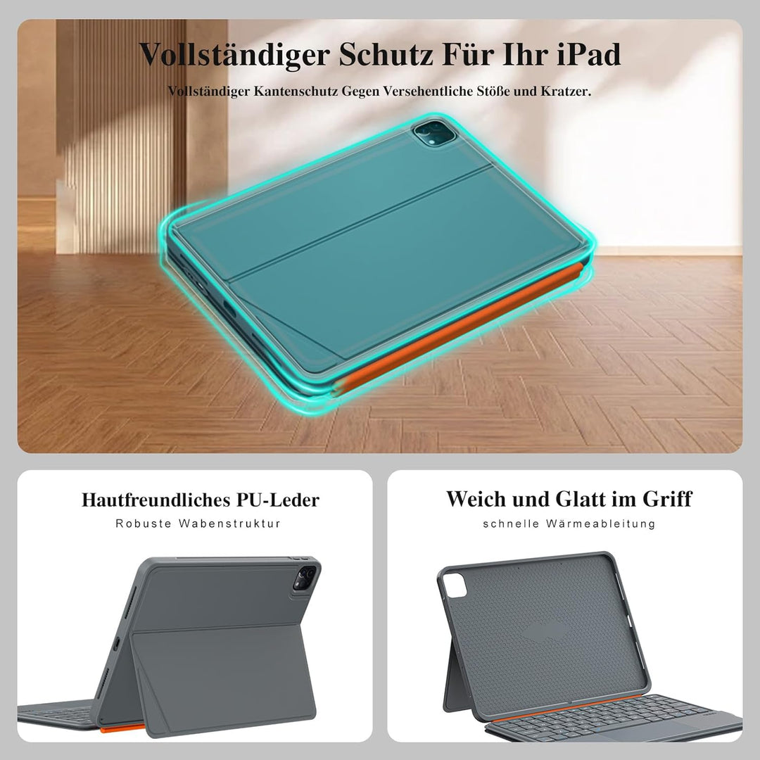 Tastatur Hülle für iPad Pro 11 Zoll (M5/M4 2025/2024), Magnetisch Abnehmbares Keyboard, Grosses Trac