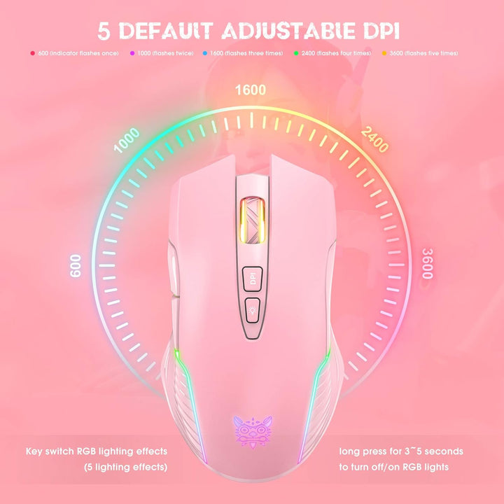 Wiederaufladbare Kabellose Gaming-Maus, Ergonomische RGB-Computermaus mit 2,4-G-Empfänger, Einstellb