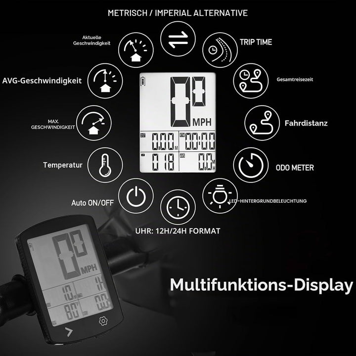 Fahrradcomputer Kabellos, Multifunktional Fahrradtacho Kilometerzähler mit 3,0 Zoll HD LCD Bildschir