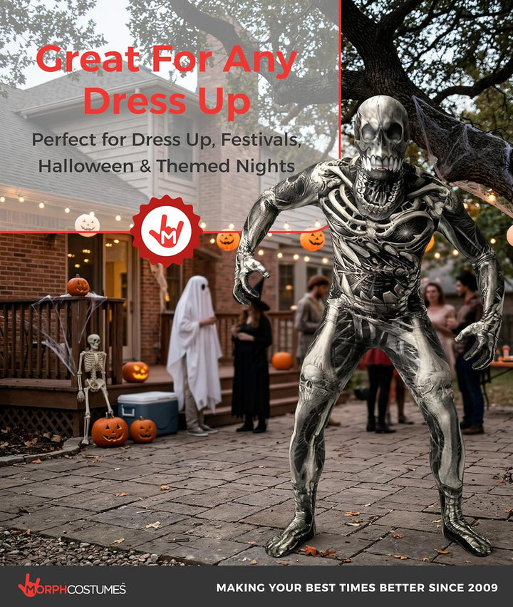 Morphsuits Skelett Kostüm für Erwachsene, Monster Verkleidung, Halloween und Karneval - L L Schädel