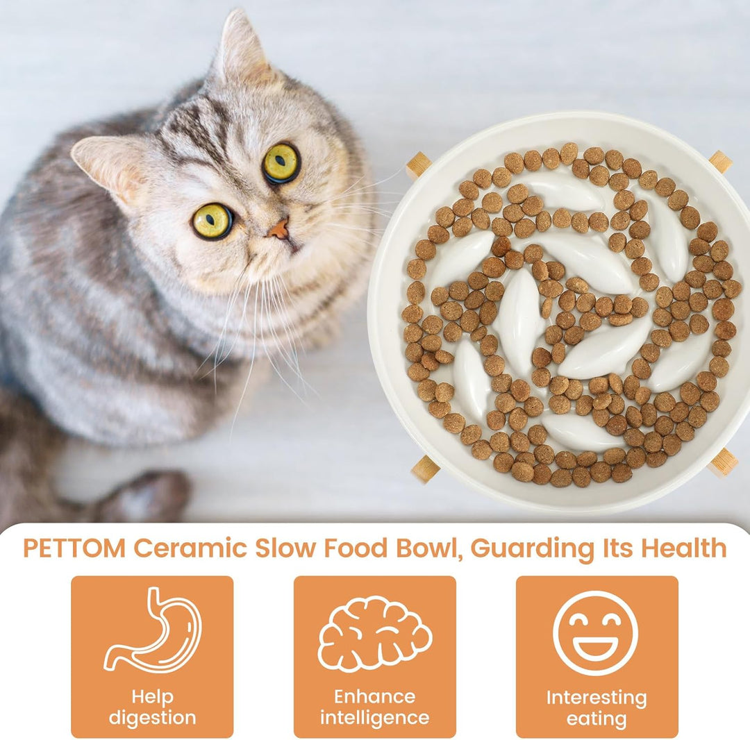 PETTOM Anti Schling Napf Katze Erhöht, Keramik Antischlingnapf Katze, Slow Feeder Katze Nassfutter,